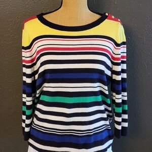 Talbots Striped Knit Pullover Sweater Xlarge Petite 3/4 Sleeves Primary Colors